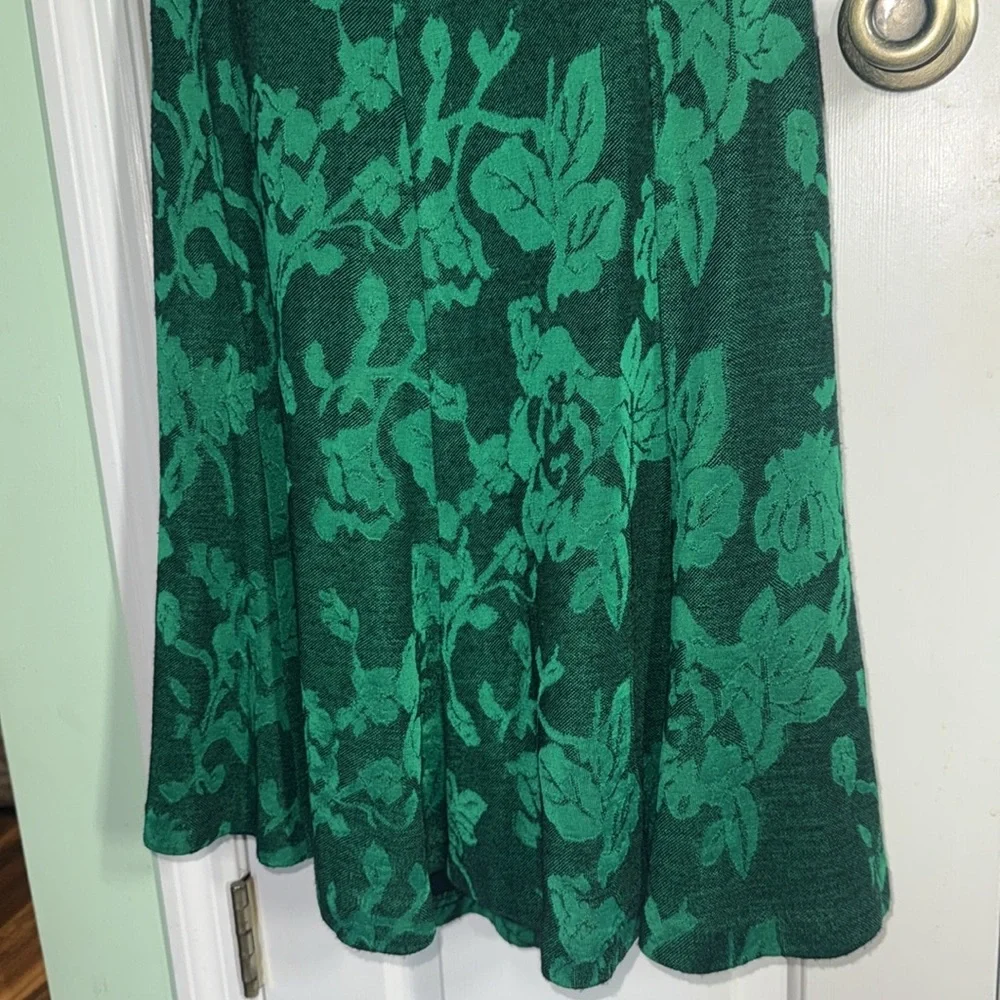 C.E. Stanton Green Vintage Floral Jacquard A-Line Midi Swing Classy Skirt Size 8